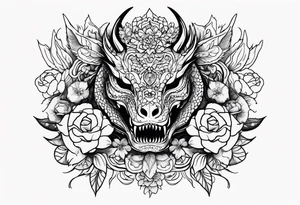 Dragon with flowers from mexican skull tattoo idea