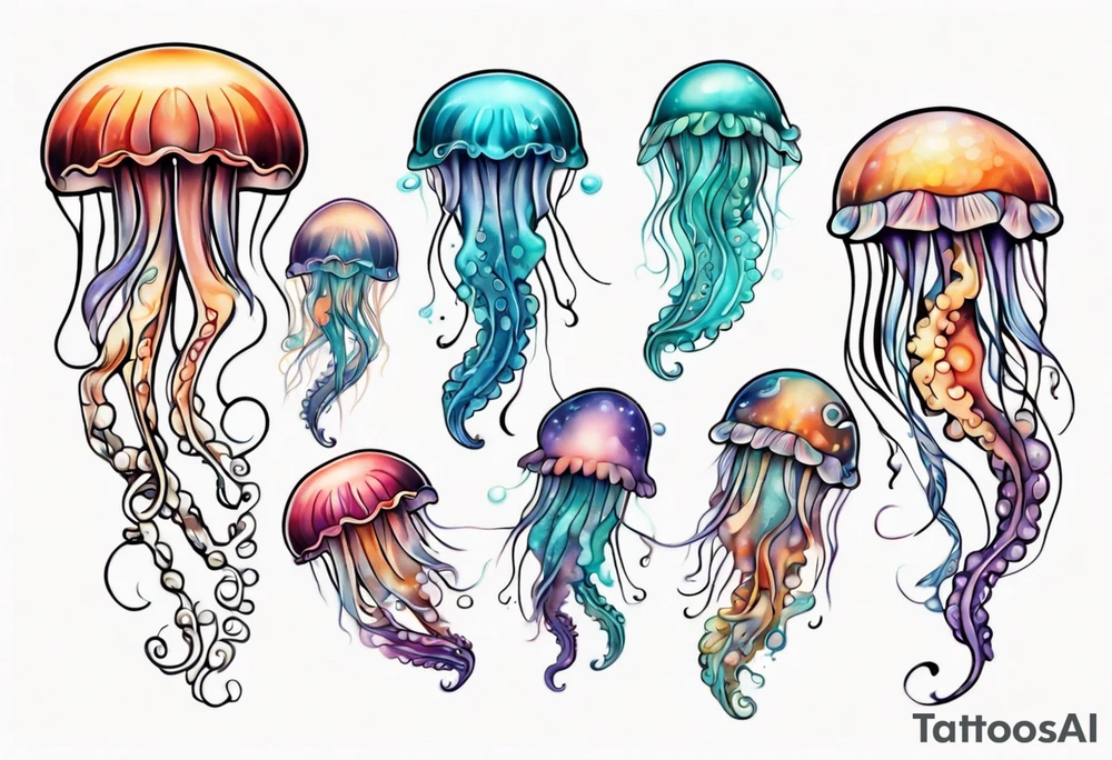 Jellyfish swimming diagonal tattoo idea