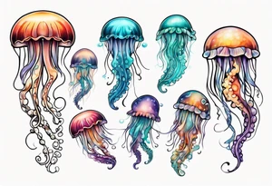 Jellyfish swimming diagonal tattoo idea