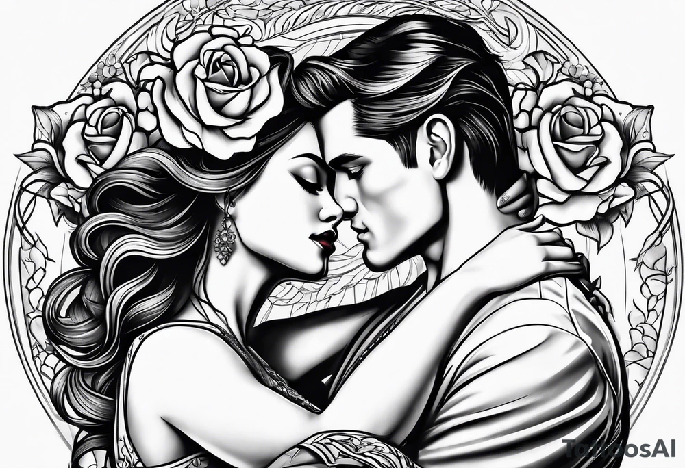Dancing couple on a rose tattoo idea