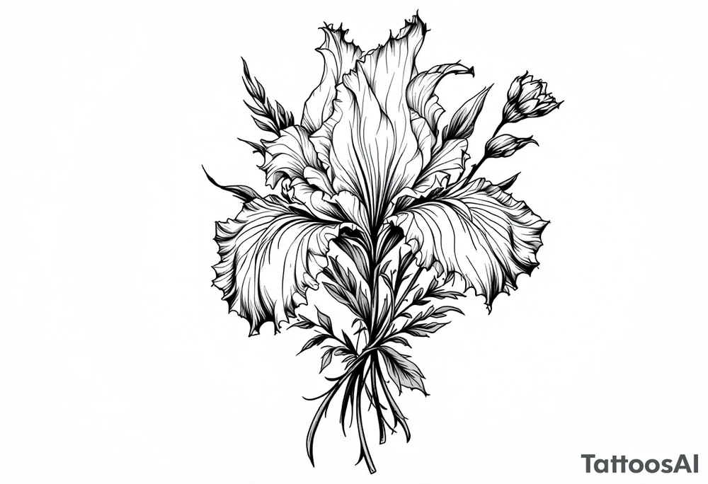 Iris flower bouquet tattoo idea