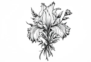 Iris flower bouquet tattoo idea
