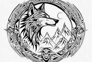 want a half sleeve on my left forearm featuring a howling wolf, surrounded by Māori patterns and Norse symbols, with a tribute to my nana, Joy tattoo idea