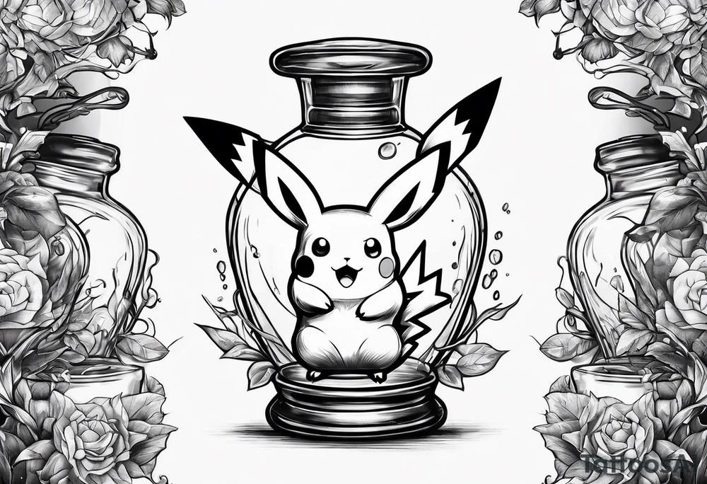 Pikachu in a potion bottle tattoo idea