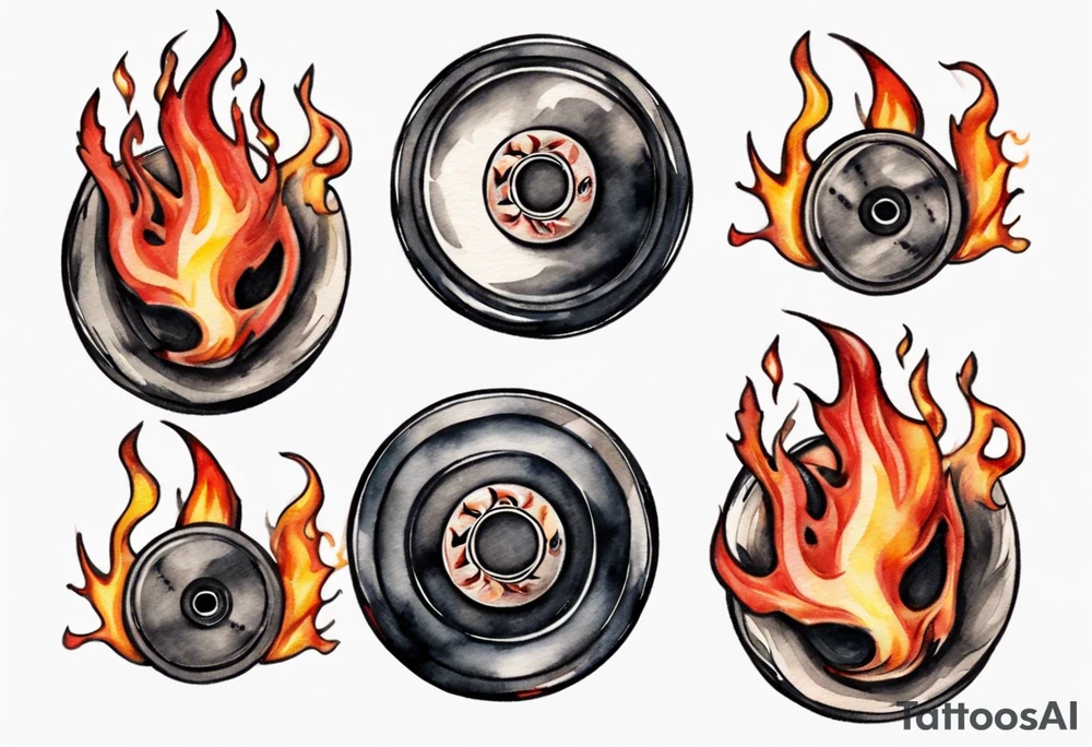 hockey puck with flames moving tattoo idea
