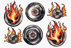 hockey puck with flames moving tattoo idea