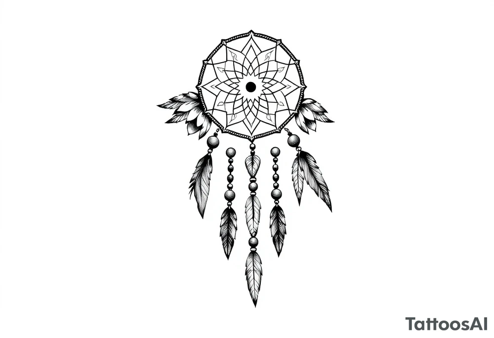 native dreamcatcher with flowing feathers and sacred beads tattoo idea
