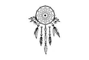native dreamcatcher with flowing feathers and sacred beads tattoo idea