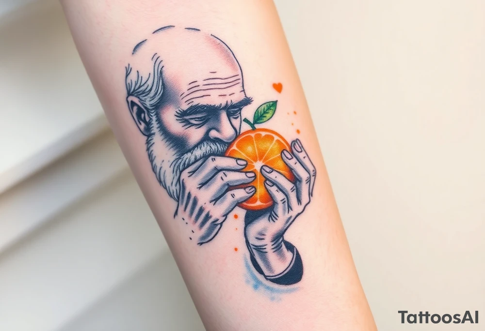 Grandfather peeling an orange tattoo idea