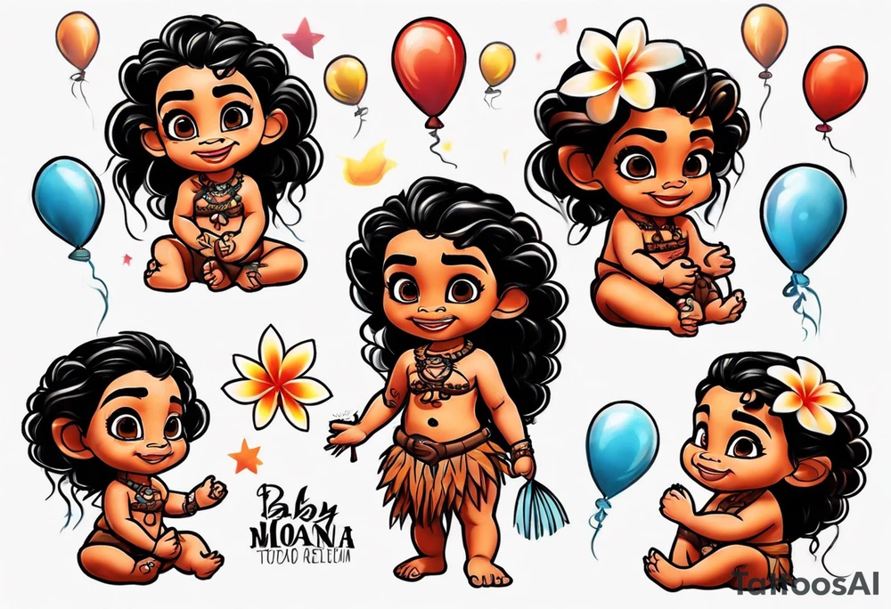 baby moana holding balloons tattoo idea