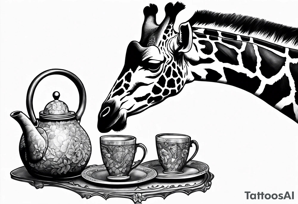 giraffe, tea pot, belt, bruch tattoo idea