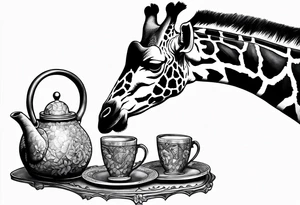 giraffe, tea pot, belt, bruch tattoo idea