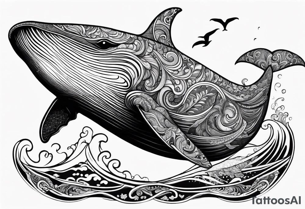 Hawaii whale breaching paisley tattoo idea