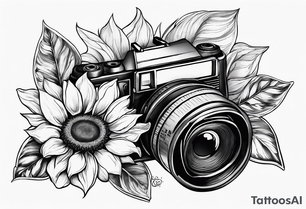sunflower, camera, flower rose , book tattoo idea