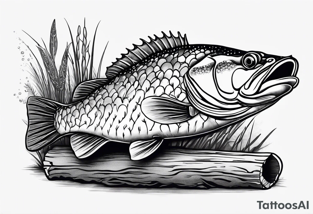 Murray cod, baby shrimp, yabbie on a log tattoo idea