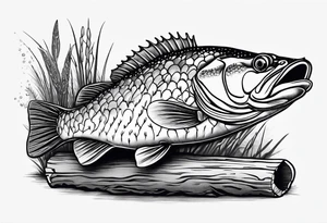 Murray cod, baby shrimp, yabbie on a log tattoo idea