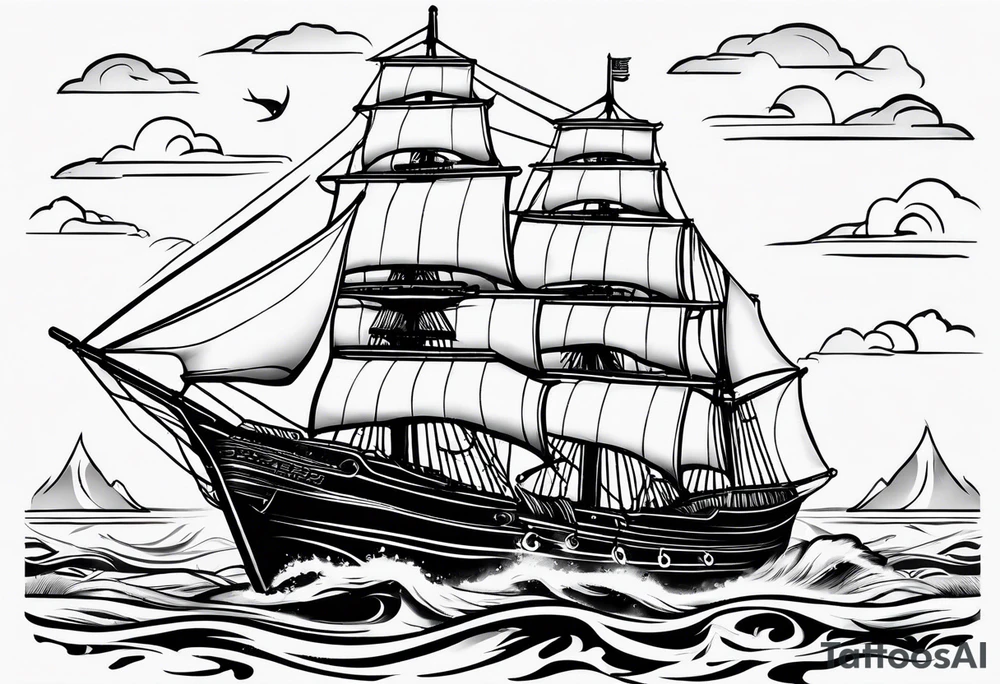 simple small sloop ship american traditional tattoo idea
