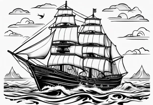 simple small sloop ship american traditional tattoo idea