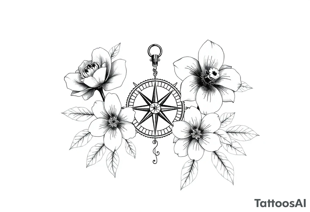 Flowers and compass tattoo idea