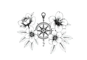 Flowers and compass tattoo idea