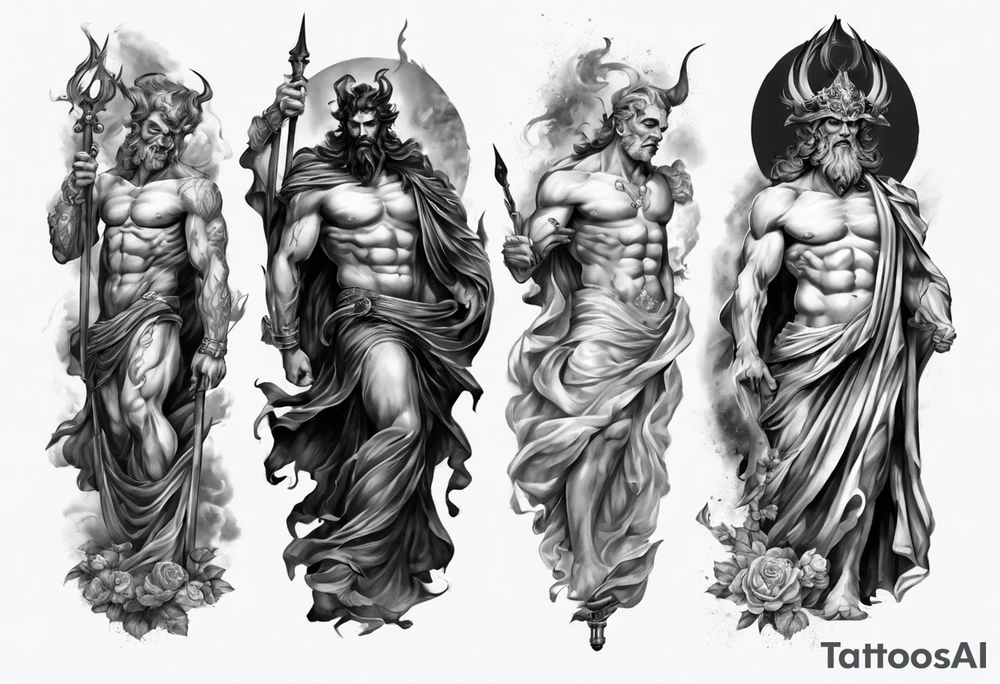 GREEK GOD hades
ARM SLEEVE 
REALISTIC tattoo idea