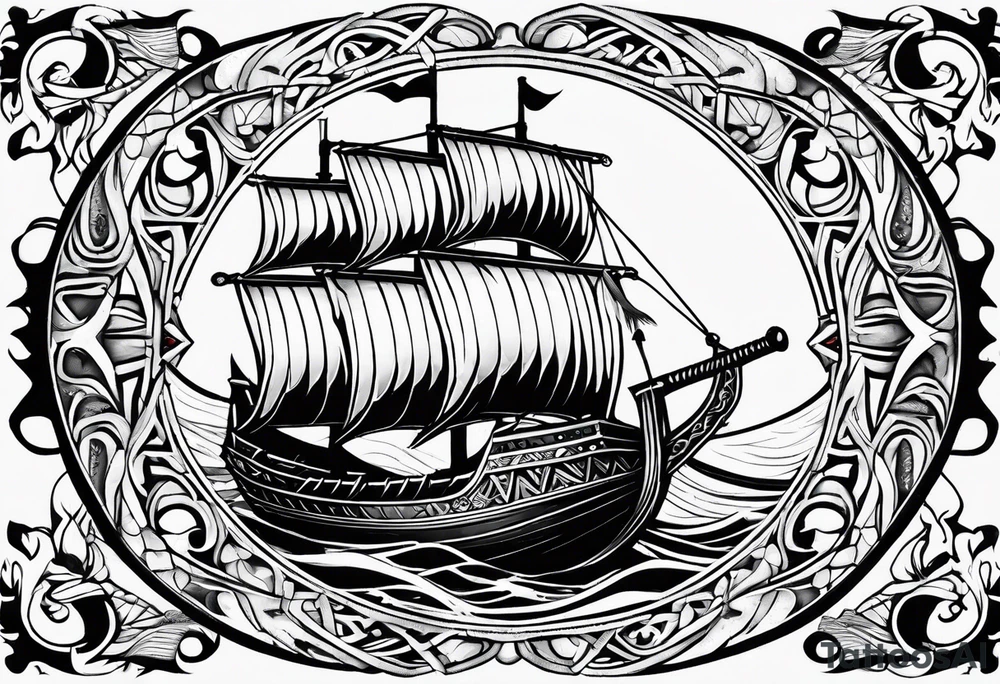 Valhalla sword shield long ship dragon axe Valknut tattoo idea