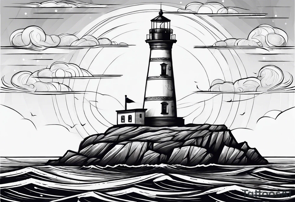 maritime lighthouse in a front view sailboat serving as a mast for a sail. tattoo idea