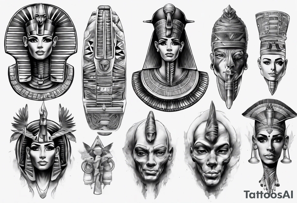 Egyptian full sleeve realistic tattoo idea