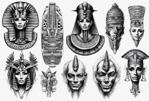 Egyptian full sleeve realistic tattoo idea