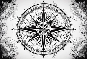 a classic compass rose as the central element with a molecular structure of serotonin tattoo idea