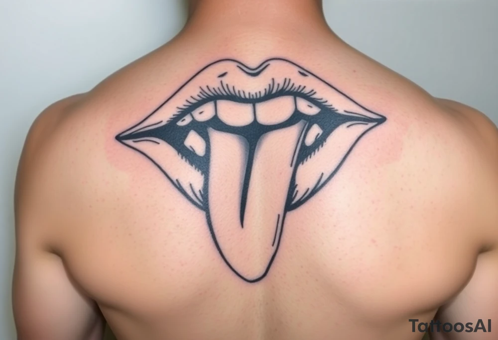 Make me a tattoo of a set of lips with a tongue coming out and a sexy woman sliding down the tongue tattoo idea