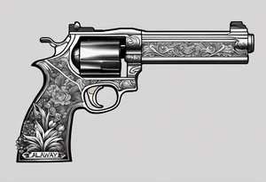 The letters AR with a pistol on each side and the word always on the top and ready on the bottom tattoo idea