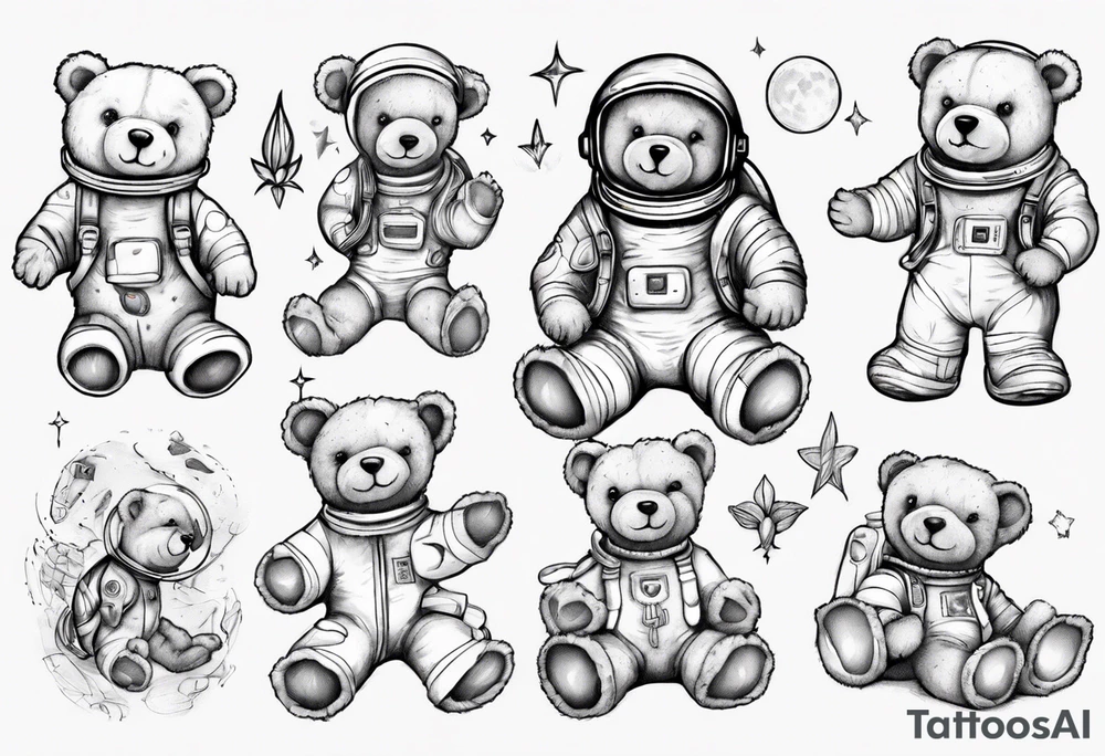 Teddy bear astronaut Lily tattoo idea
