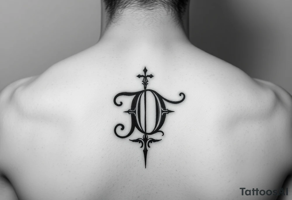 J O initials made from blindfold tattoo idea