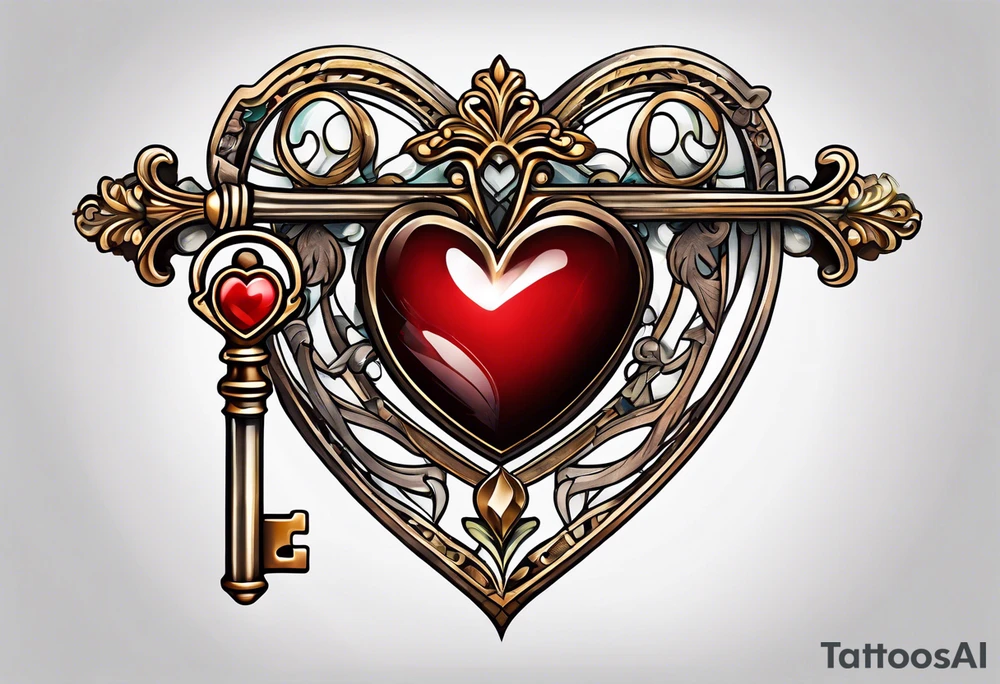 Heart shaped antique key tattoo idea