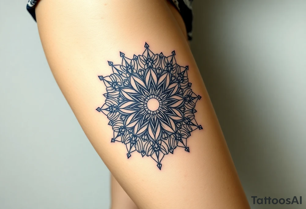 psychedelic mandala tattoo with crystals and  flowers and mushrooms tattoo idea