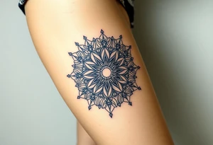 psychedelic mandala tattoo with crystals and  flowers and mushrooms tattoo idea