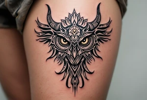 and owl associated with a bull and has Dayak heritage and planetary aspect of Venus tattoo idea