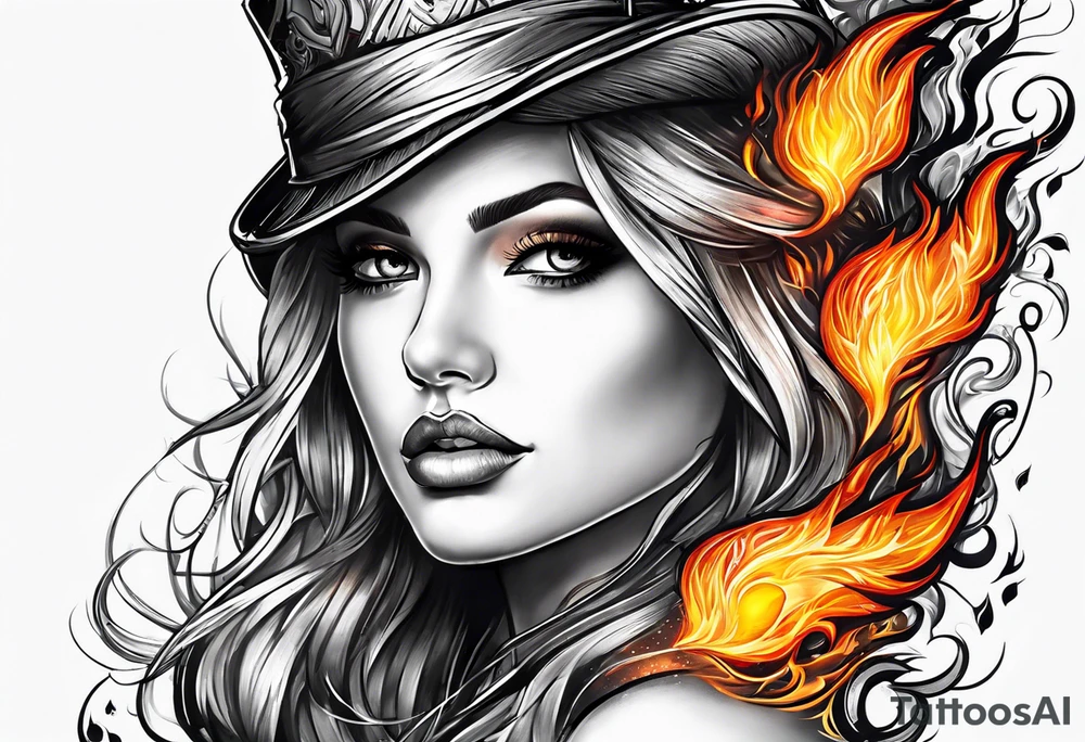 Music on fire tattoo idea