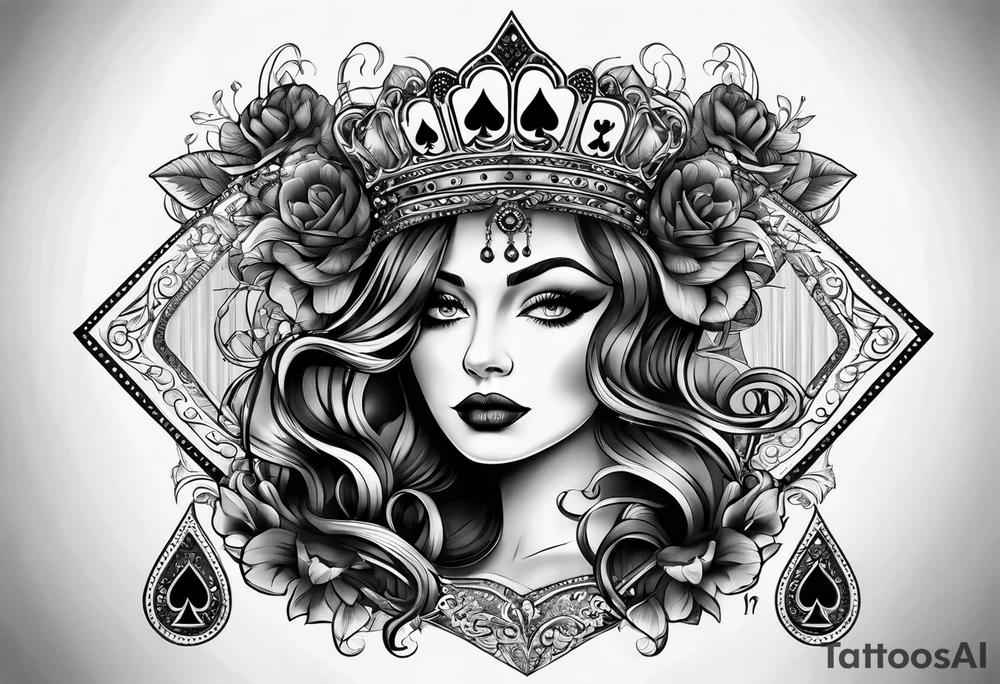 queen of spades with the name micahel hidden tattoo idea