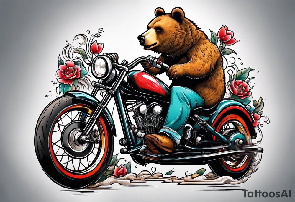 bear riding a bike and playing a guitar tattoo idea