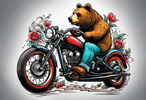 bear riding a bike and playing a guitar tattoo idea