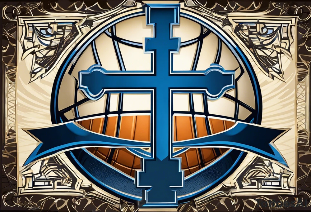 stylized silhouette of a basketball with the cross incorporated into the design? You could have the basketball acting as the base of the cross, and the cross itself could be adorned with elements representing Grand Rapids, Michigan. For example, you could include the iconic Blue Bridge that spans the Grand River tattoo idea