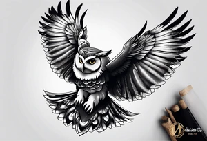 owl flying with libra scale tattoo idea