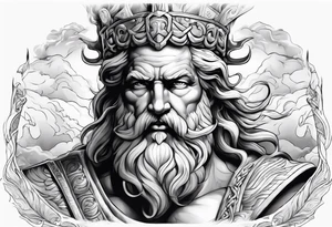 The god Zeus is a thunderer with lightning in the clouds tattoo idea