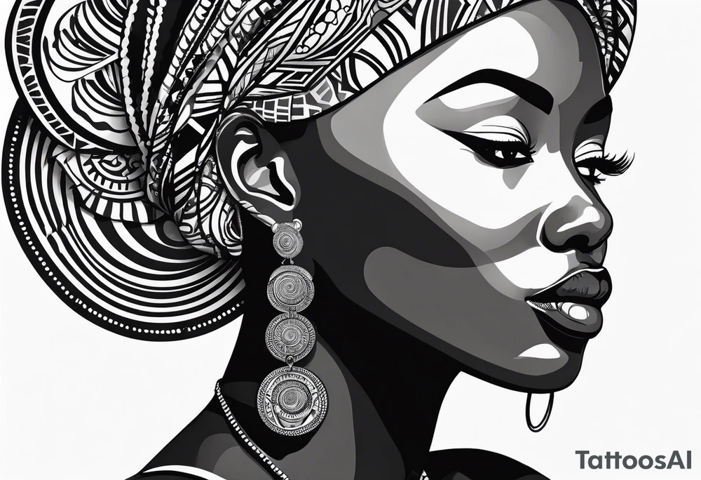 African woman shape only head with adinkra sign minimalist tattoo idea