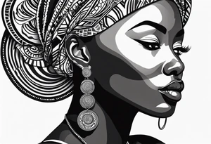 African woman shape only head with adinkra sign minimalist tattoo idea