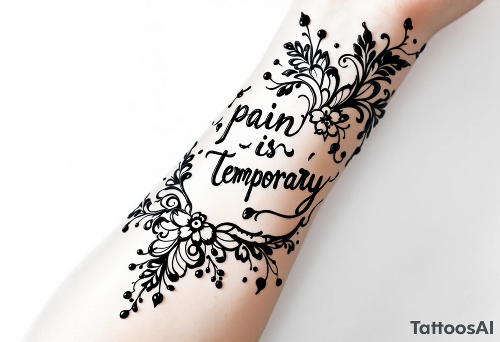Indian style Henna tattoo for the inner wrist including word pain is temporary. tattoo idea