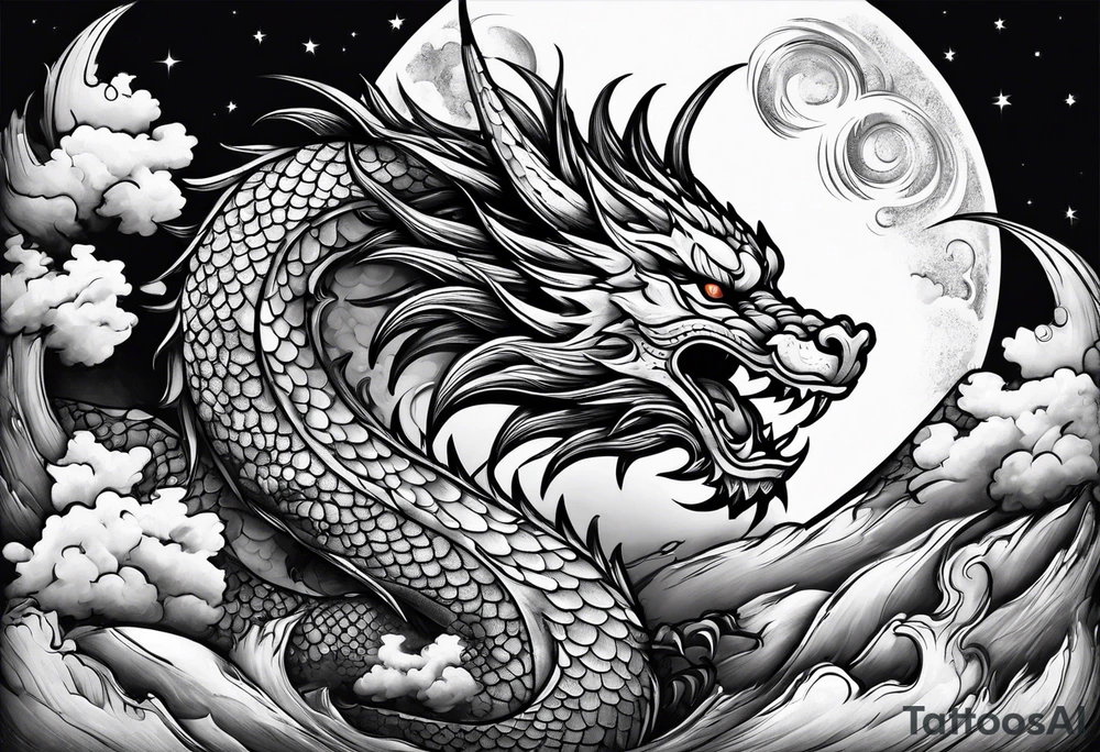 Moon and a dragon tattoo idea