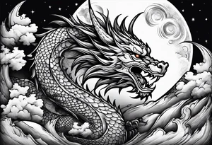 Moon and a dragon tattoo idea